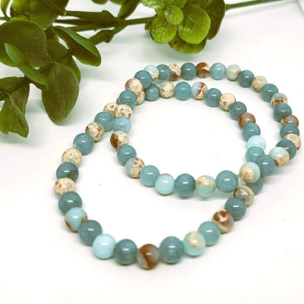 Amazonite Aqua‎ Blue and Brown Beaded Bracelets - New - Hand Crafted